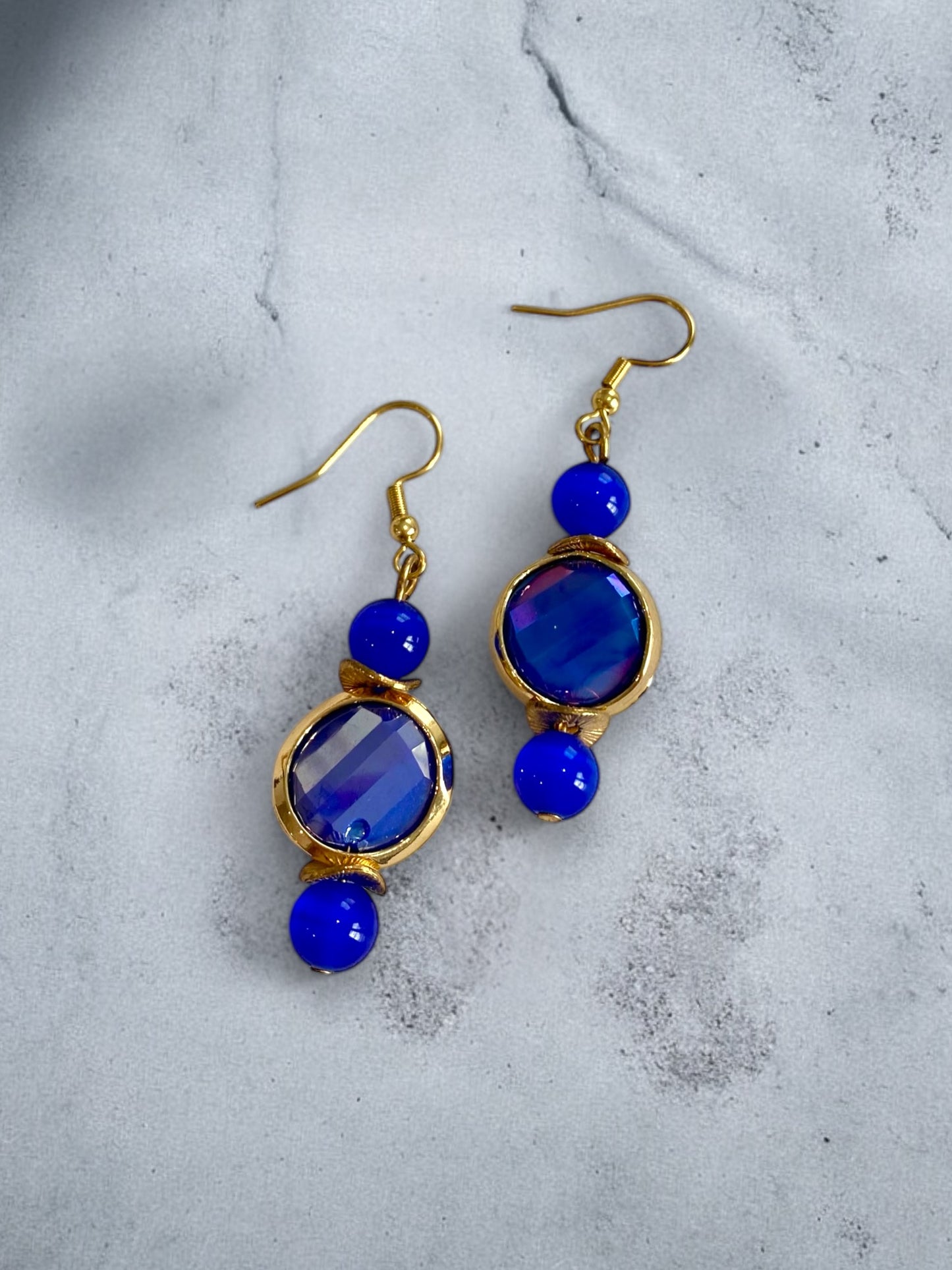 Bright Blue Beaded Drop Earrings