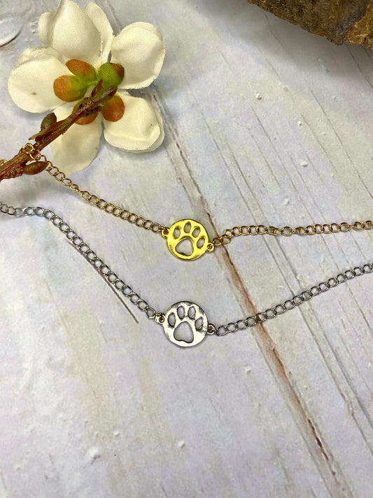 Circle Paw Print Charm Bracelet