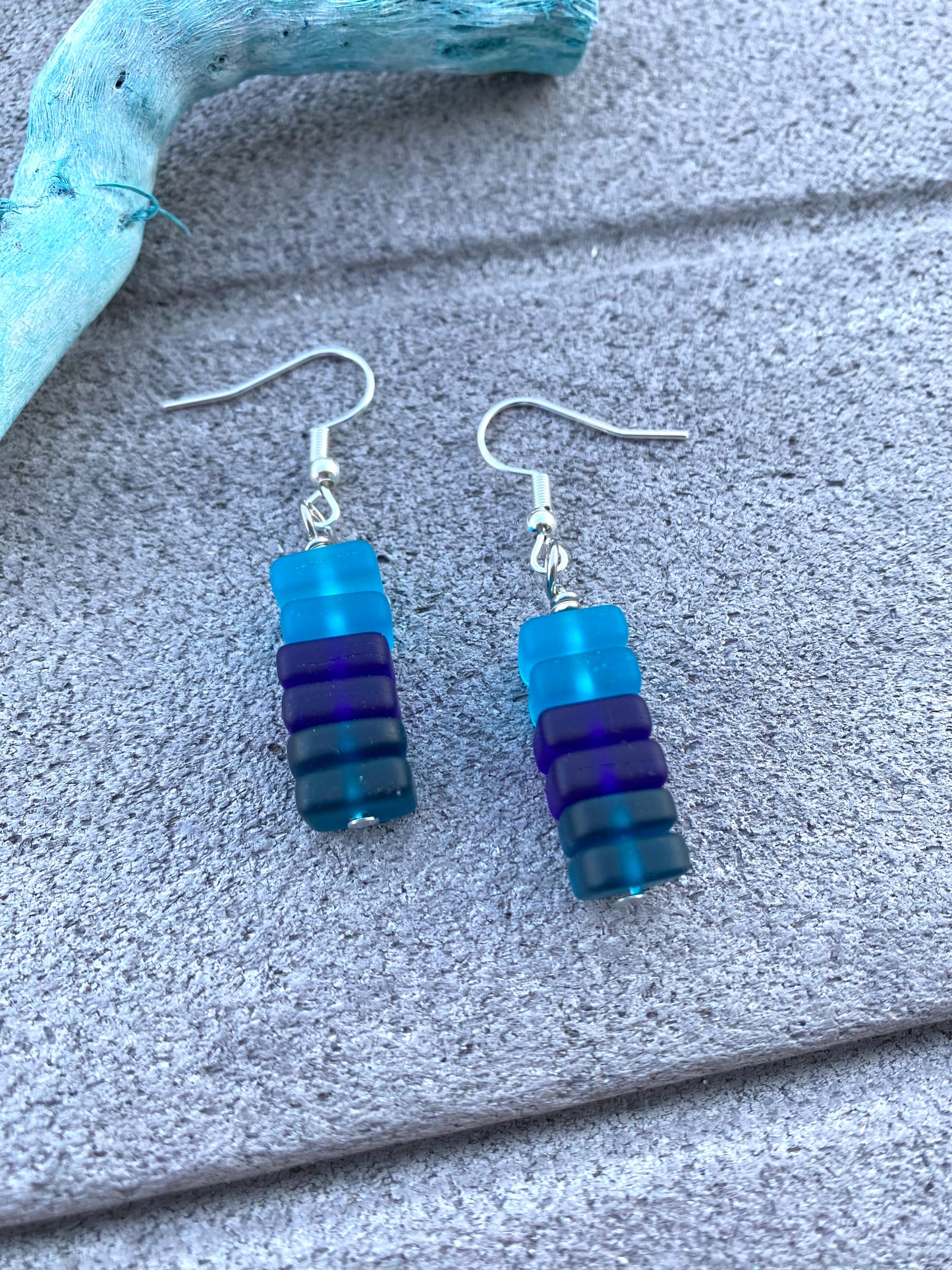 Blue Ombré Stacked Seaglass Drop Earrings