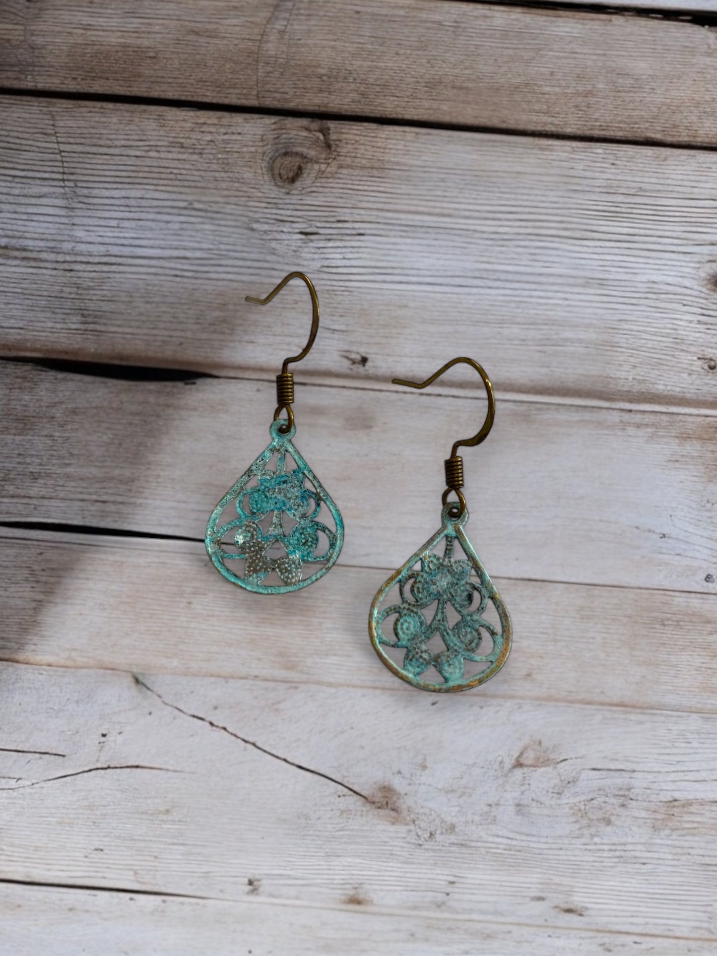 Patina Bronze Teardrop Charm Earrings