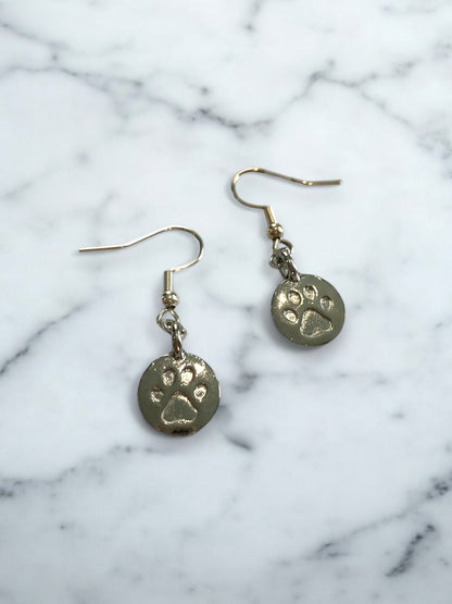 Silver Paw Print Charm Earrings