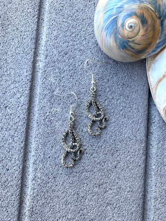 Antique Silver Octopus Charm Earrings