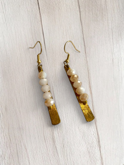 Golden Bar and Wire Wrapped Beaded Drop Earrings