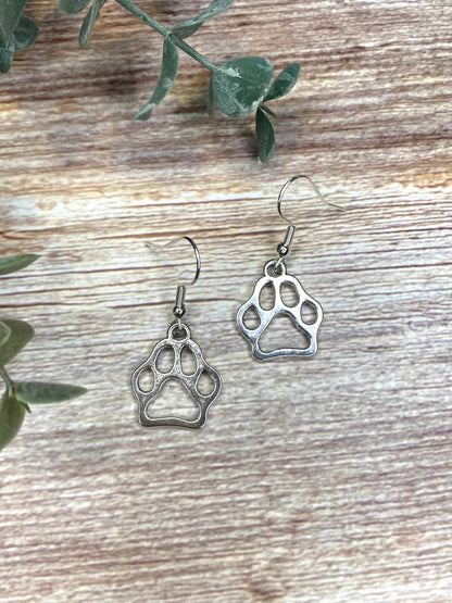 Silver Paw Print Charm Earrings