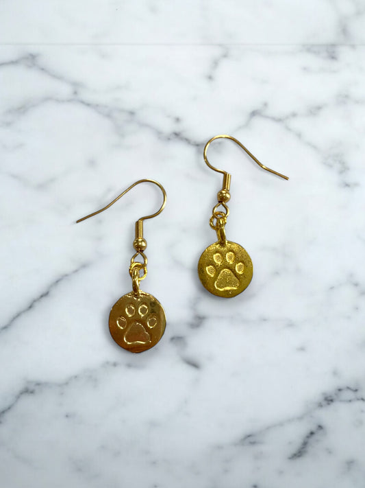 Gold Paw Print Charm Earrings