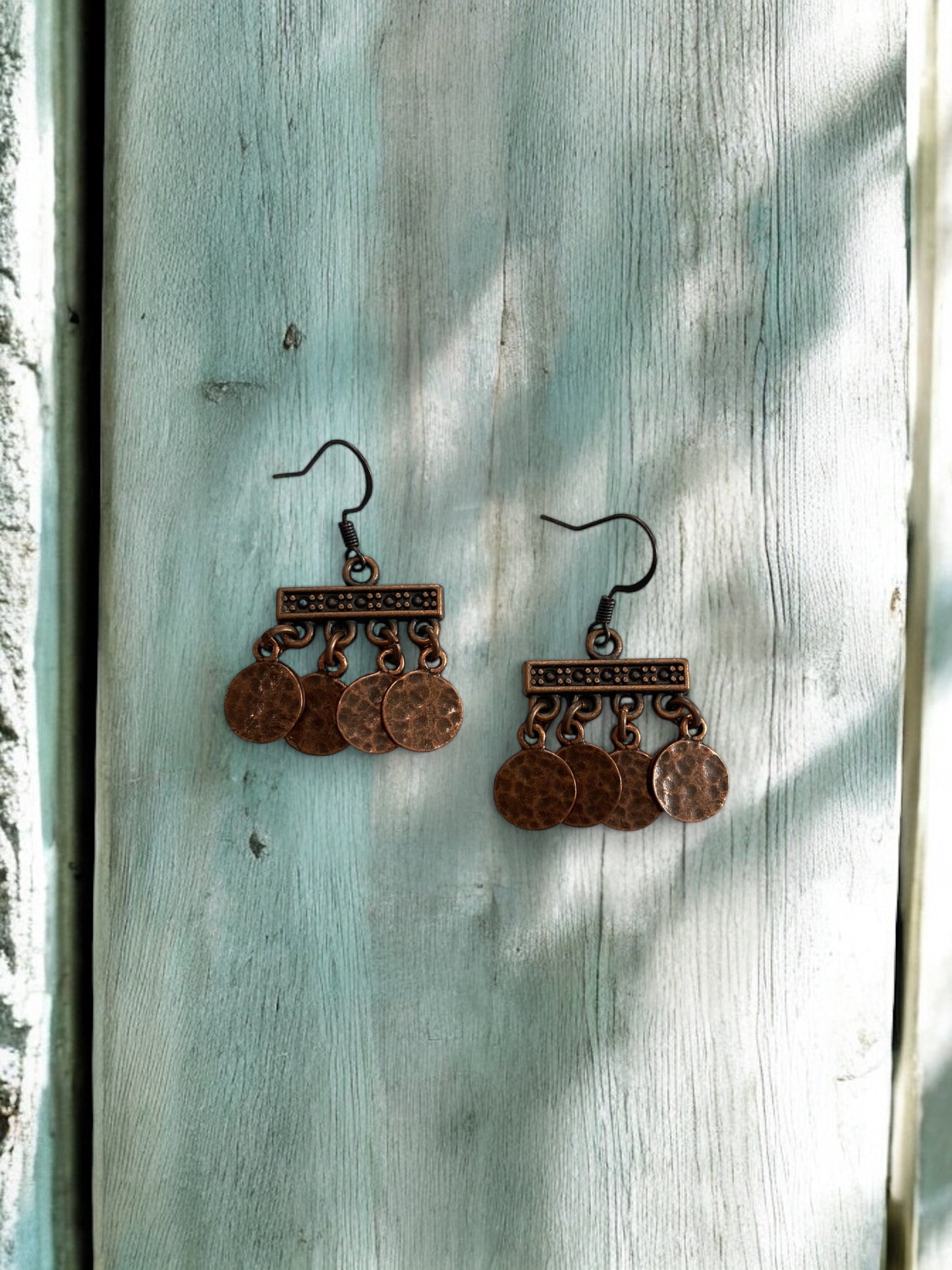 Red Copper Dangle Charm Earrings