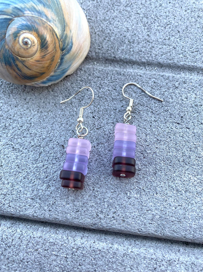 Pink Ombré Stacked Seaglass Drop Earrings