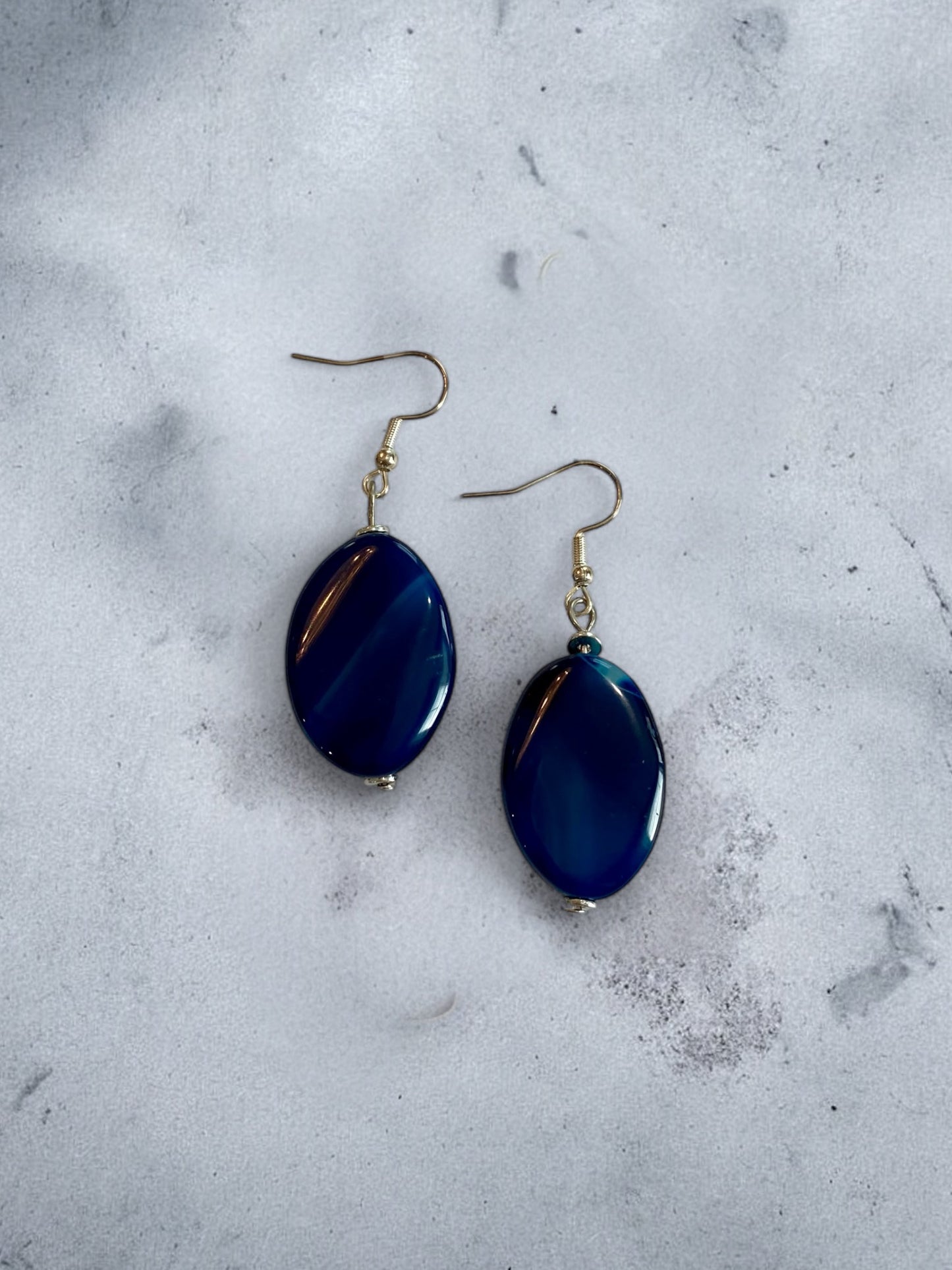 Deep Blue Oval Gemstone Earrings