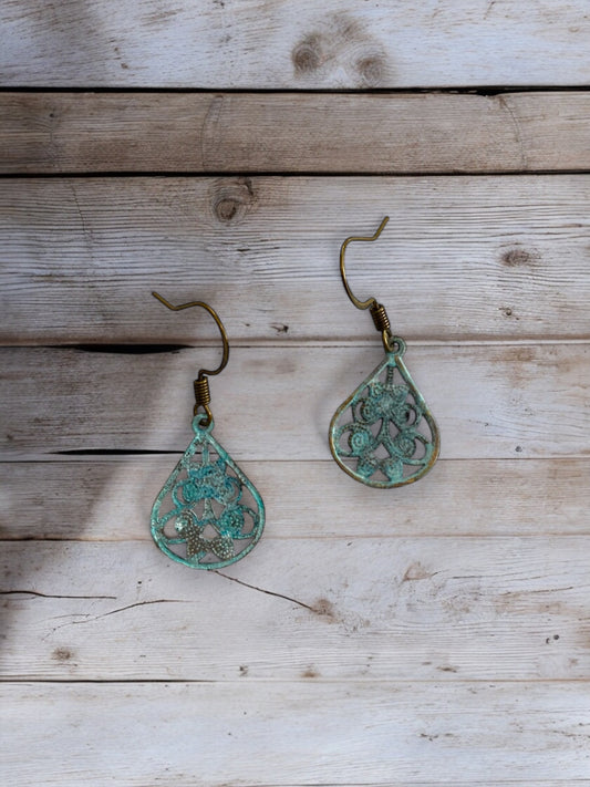 Patina Bronze Teardrop Charm Earrings