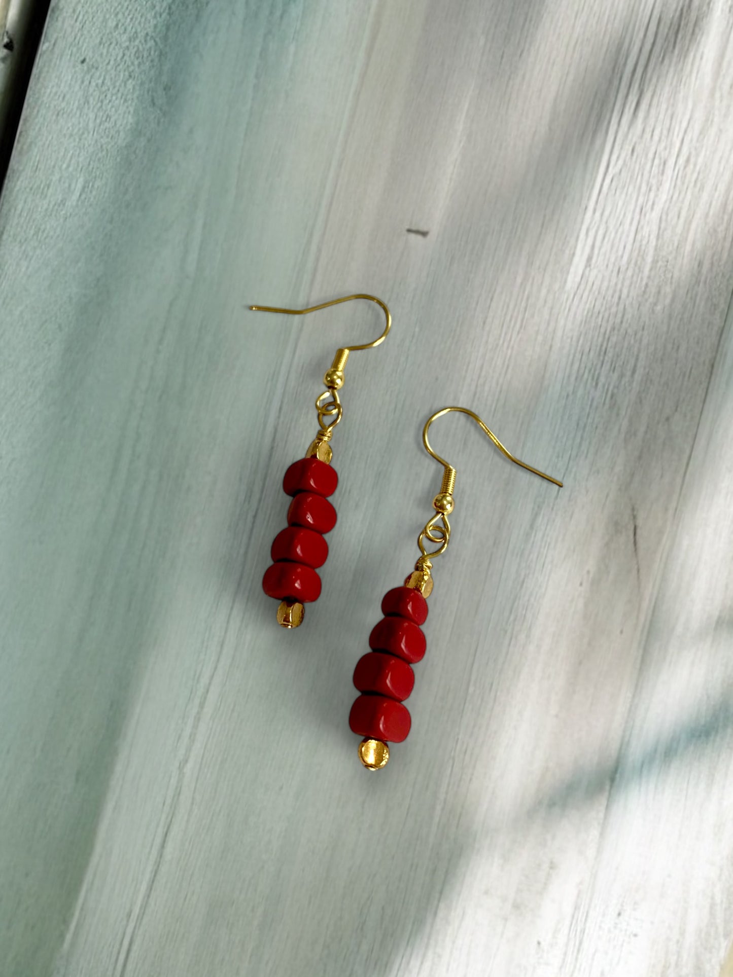 Antique Red Bead Drop Earrings