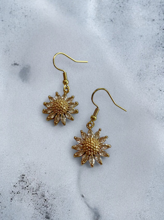 Cubic Zirconia Sunflower Charm Earrings