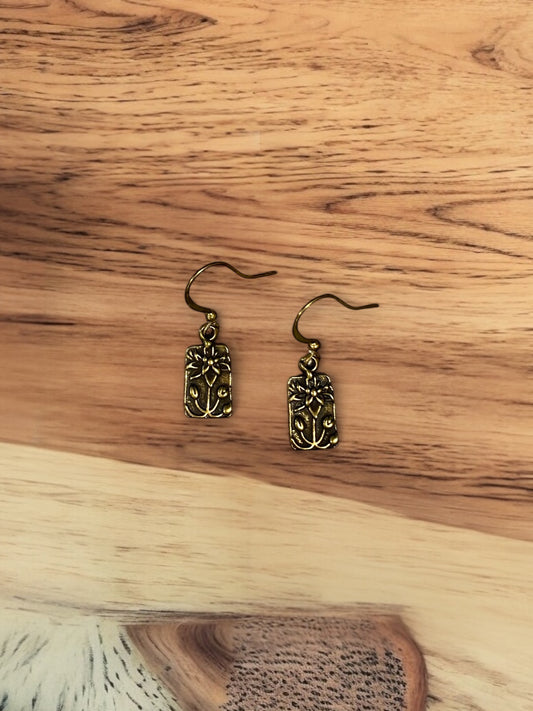 Antique Bronze Short Floral Earrings