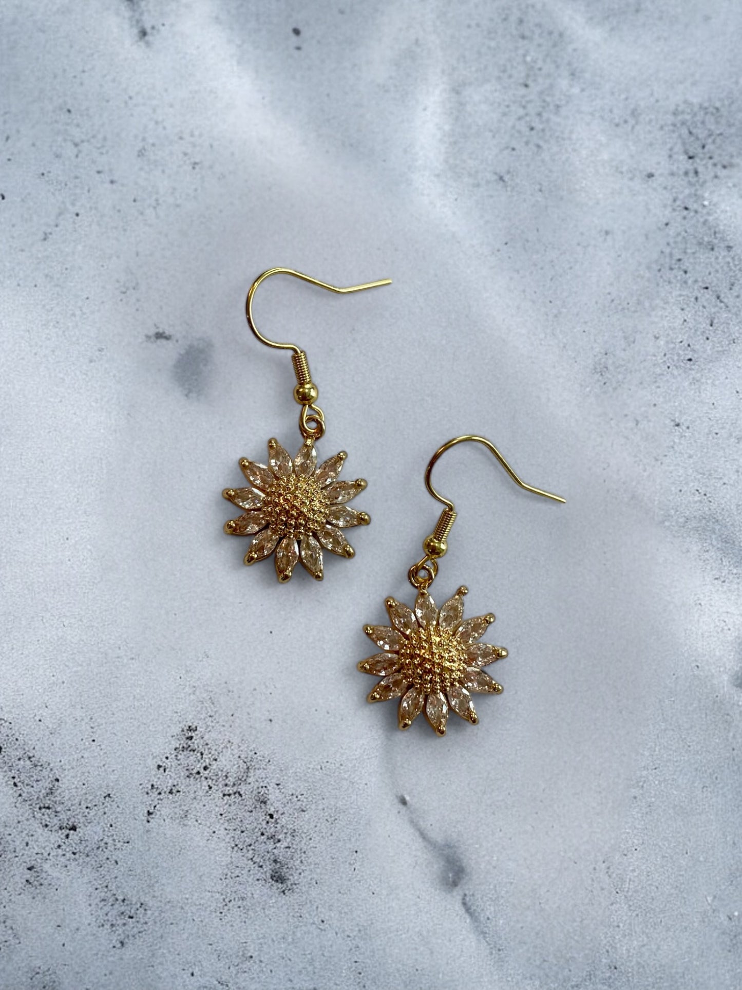 Cubic Zirconia Sunflower Charm Earrings