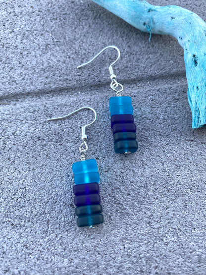 Blue Ombré Stacked Seaglass Drop Earrings