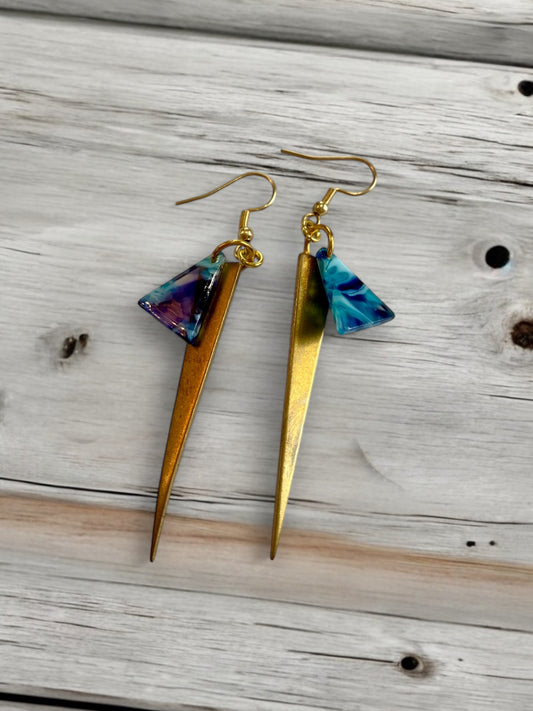 Gold and Acetate Triangle Drop Earrings