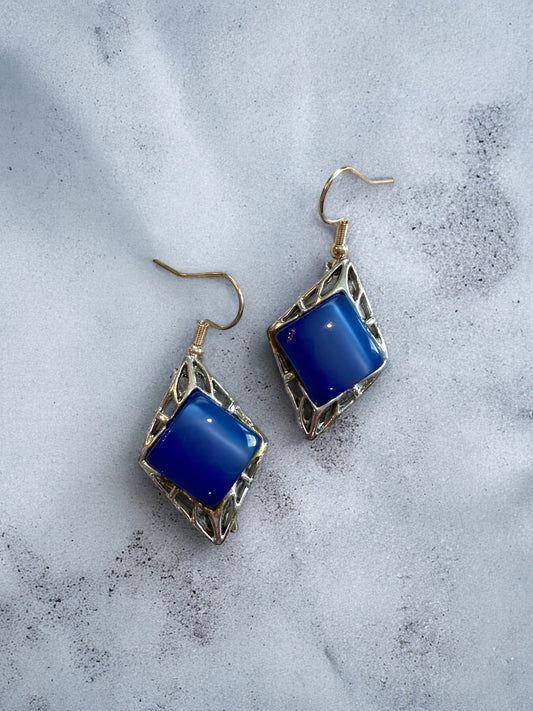 Antique Silver and Deep Blue Stone Pendant Earrings