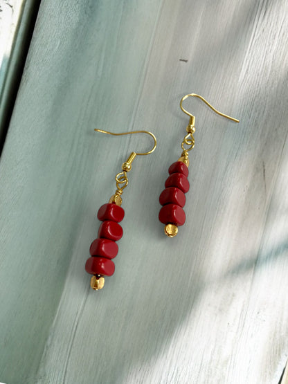 Antique Red Bead Drop Earrings