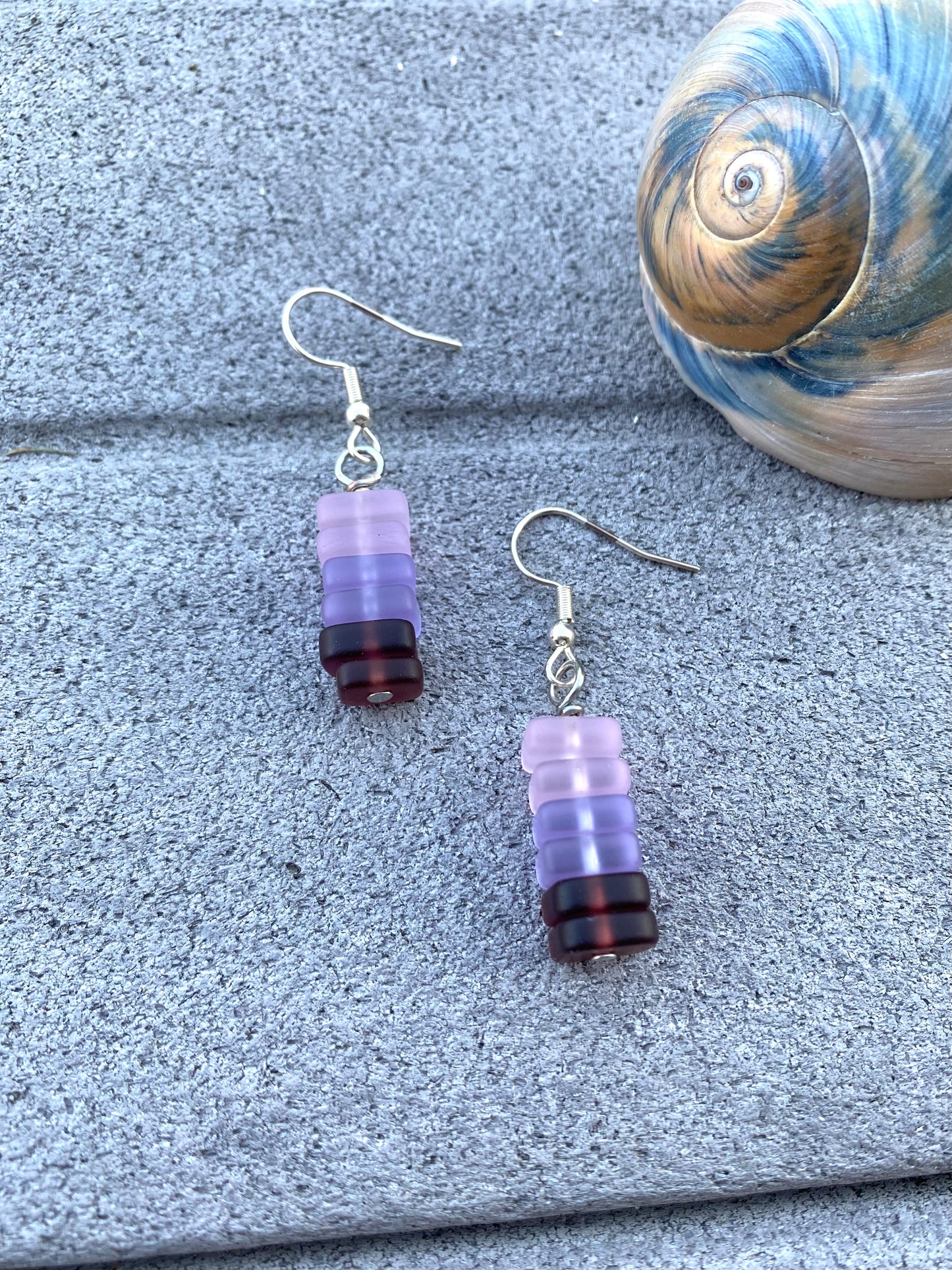 Pink Ombré Stacked Seaglass Drop Earrings