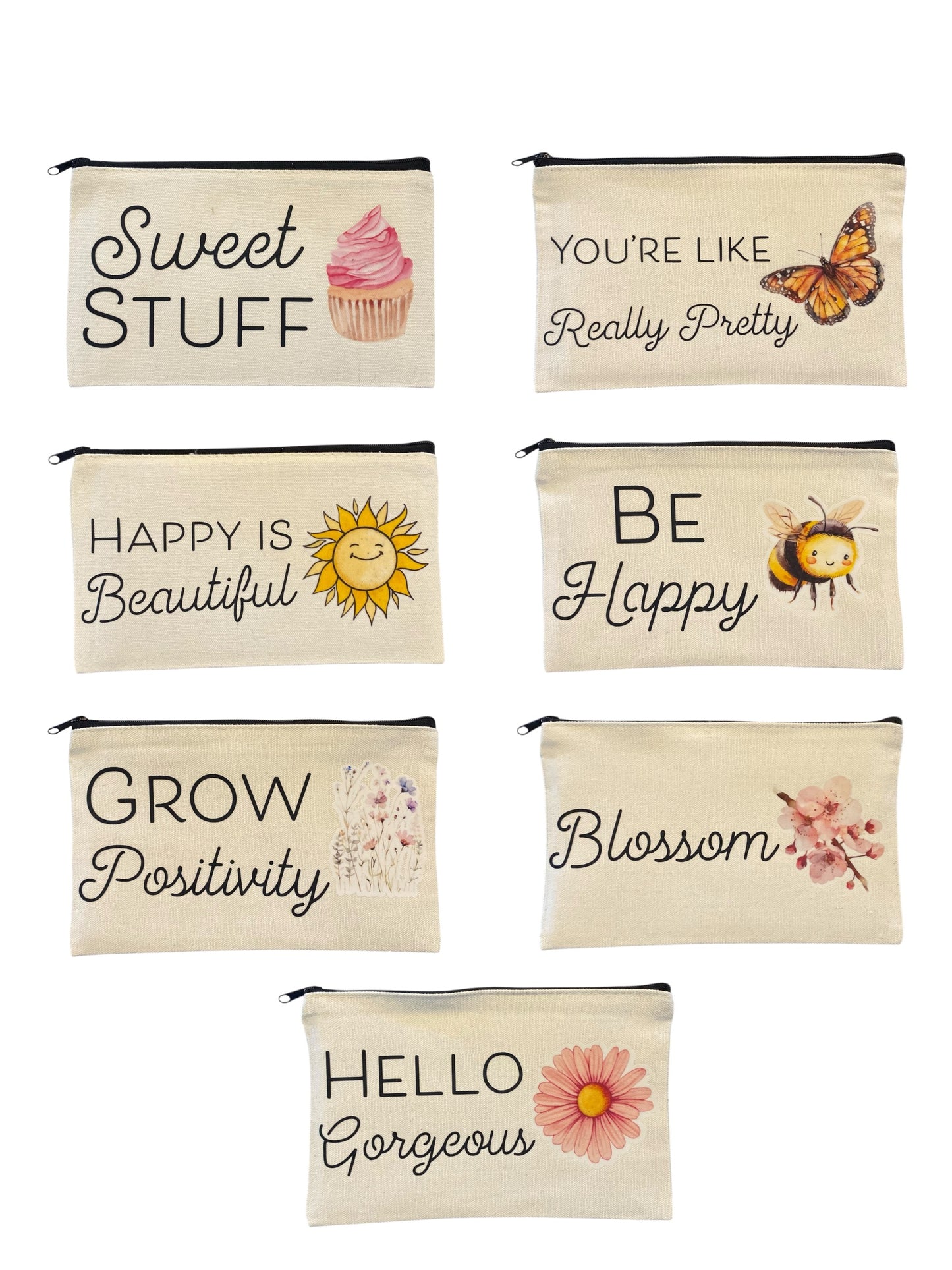 Canvas Bag with Zipper Pouch and Inspirational Sayings/Pictures