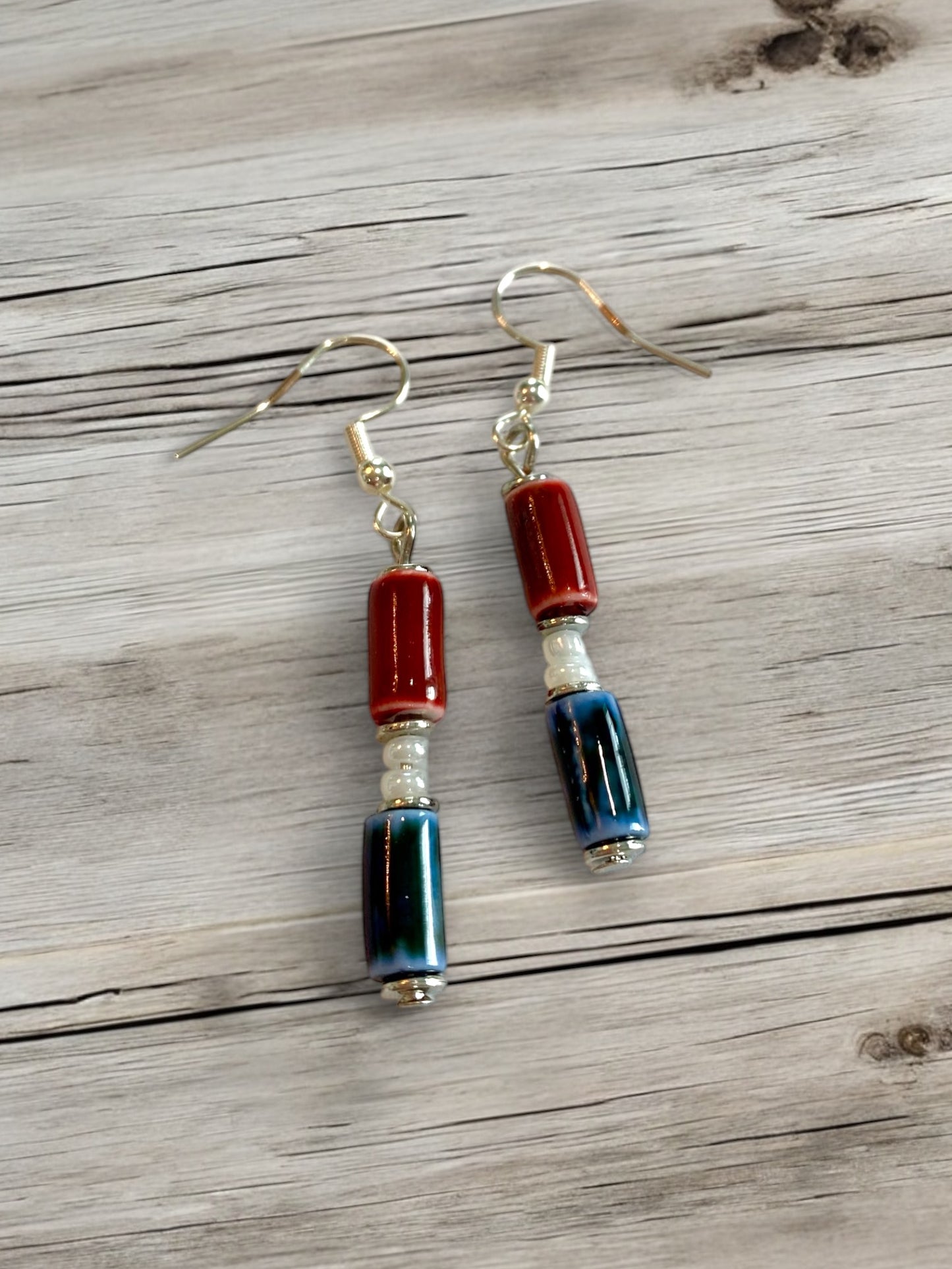 Red, White, and Blue Beaded Drop Earrings