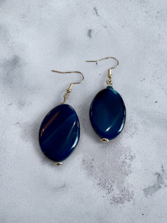 Deep Blue Oval Gemstone Earrings