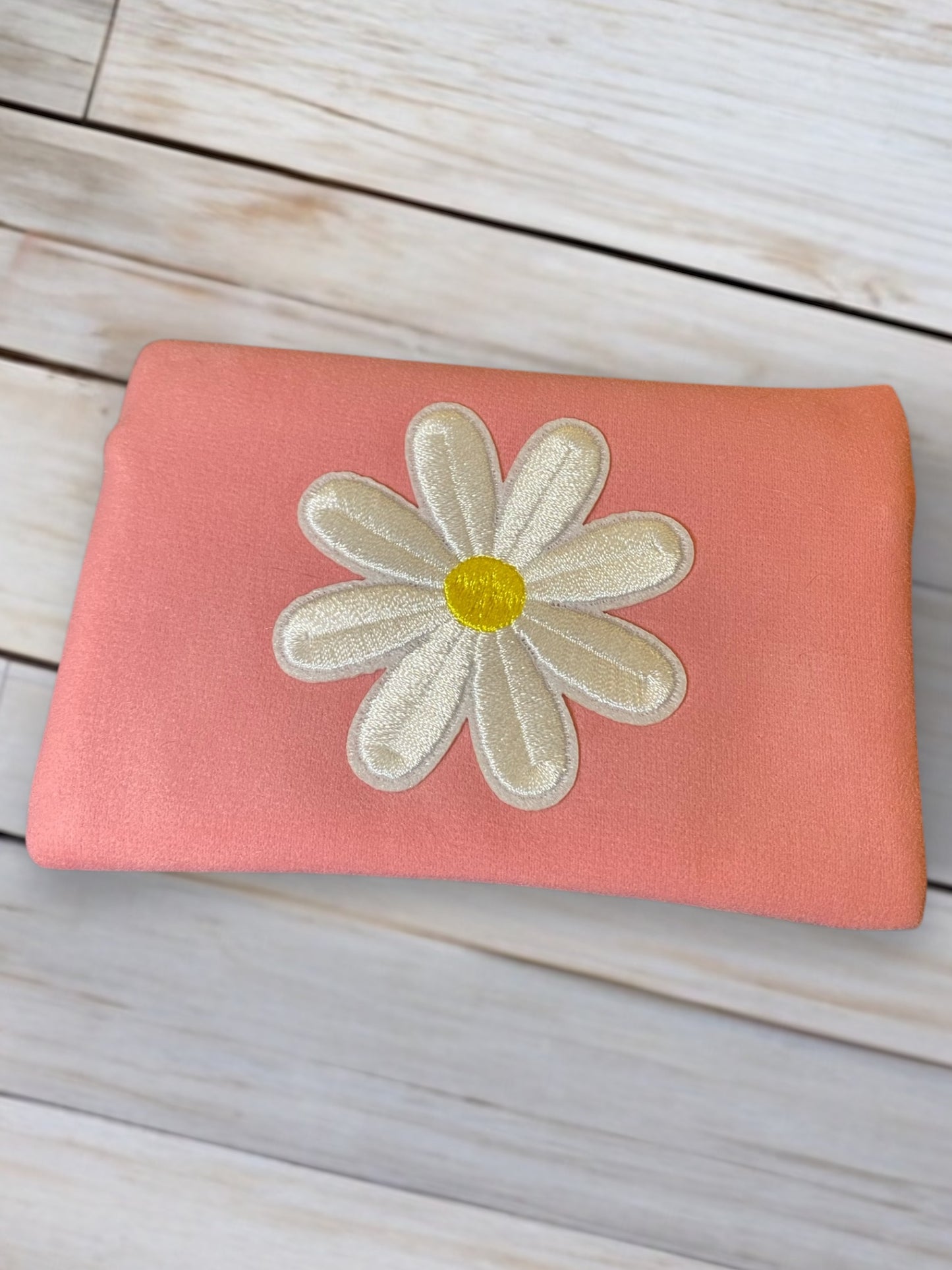 Small Velvet Embroidered Daisies Zipper Pouch