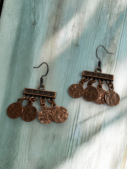 Red Copper Dangle Charm Earrings