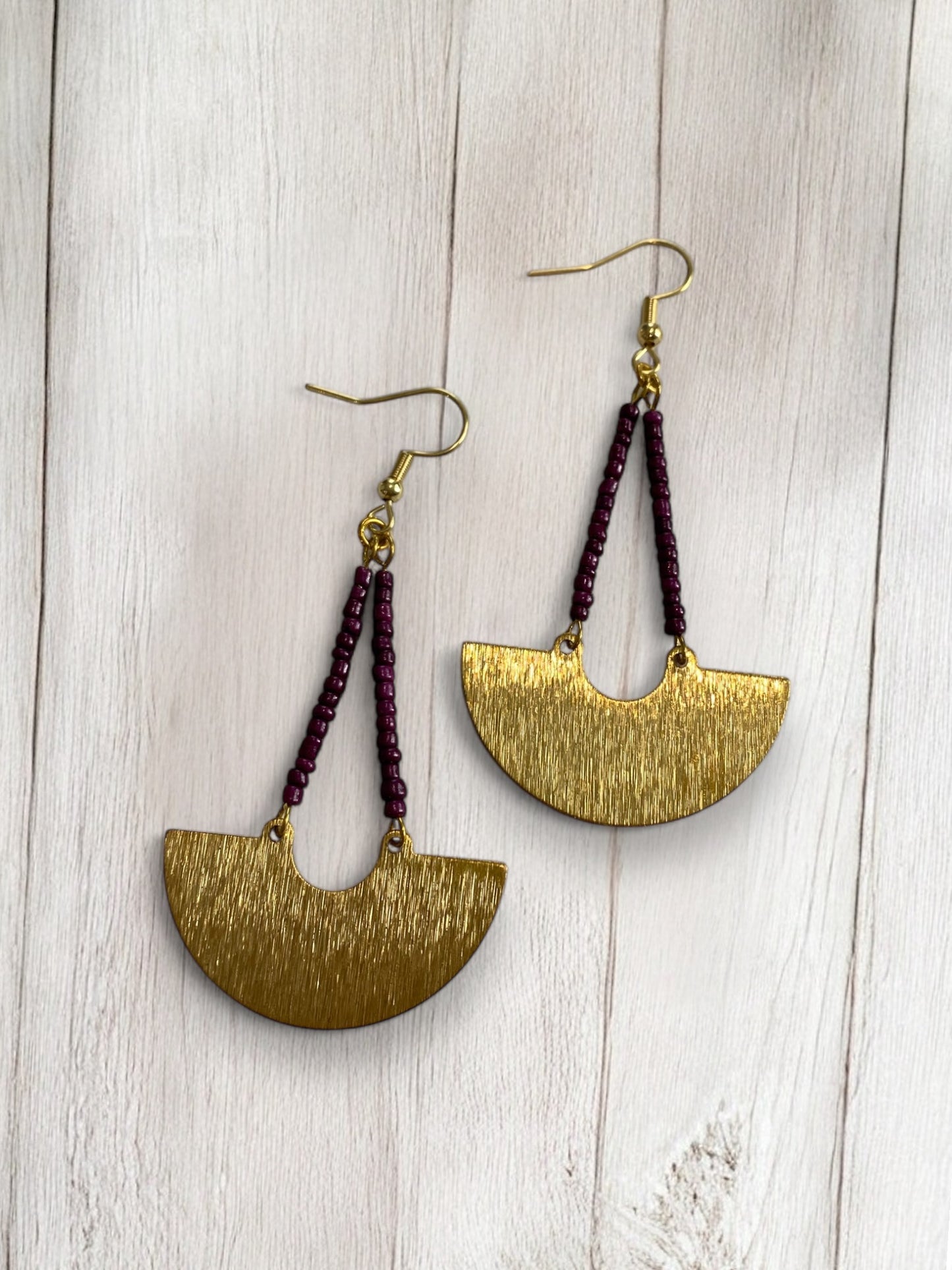 Gold and Purple Beaded Dangle Earrings