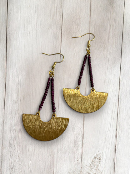 Gold and Purple Beaded Dangle Earrings