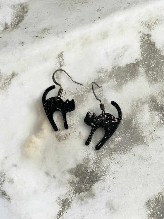 Black Cat Dainty Charm Earrings