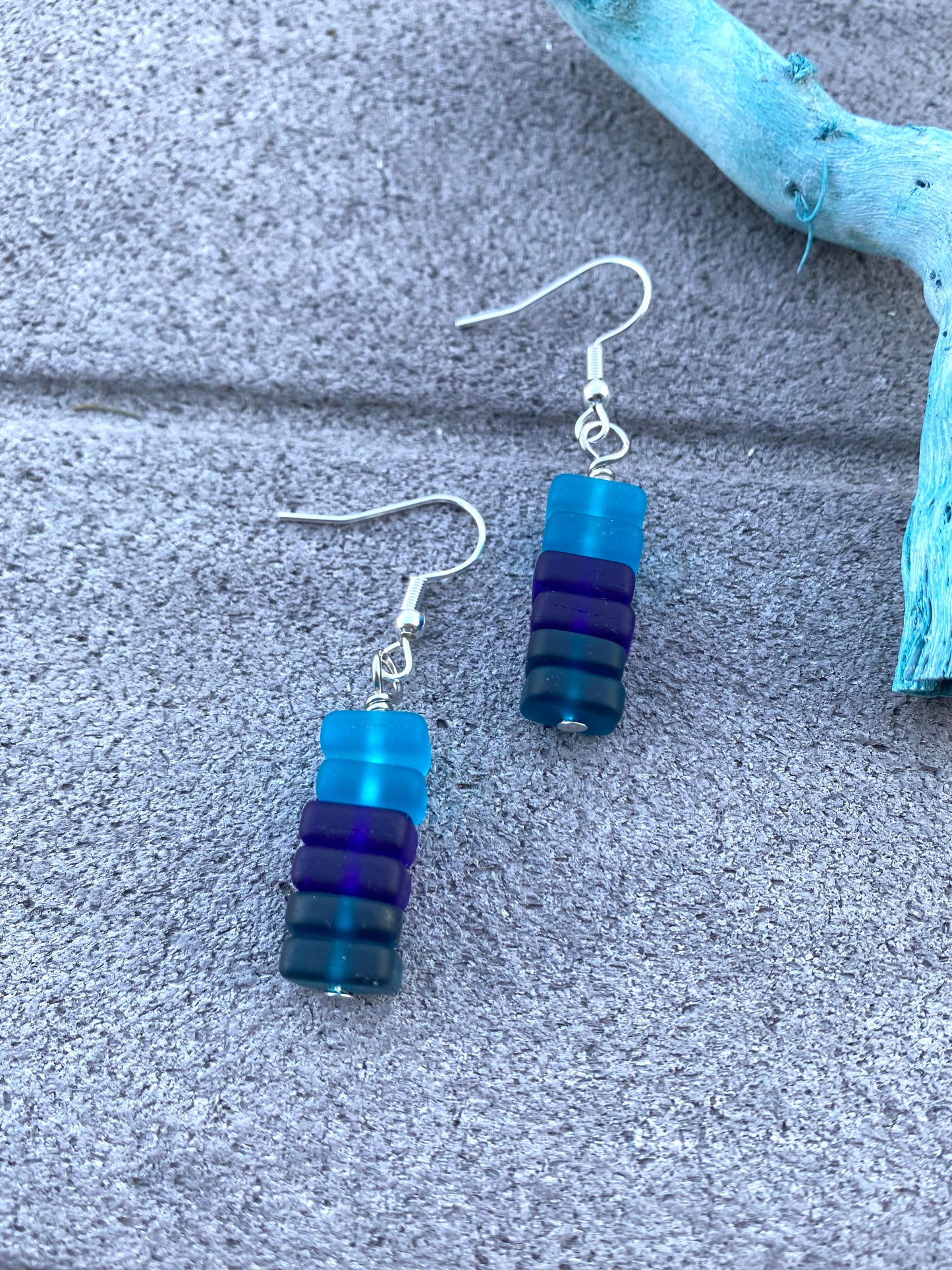 Blue Ombré Stacked Seaglass Drop Earrings