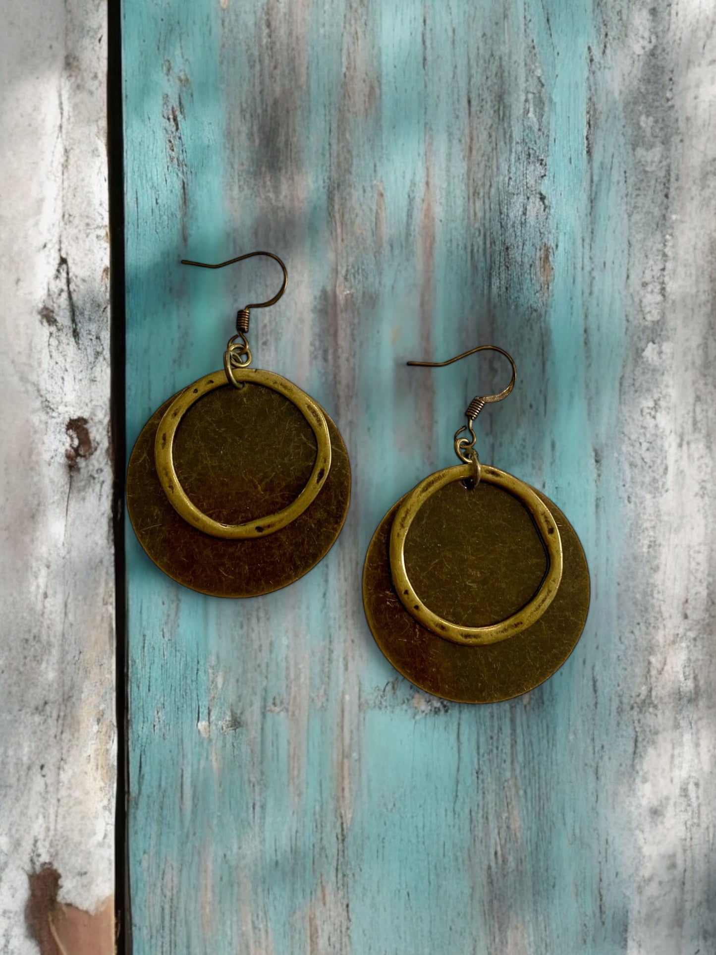 Antique Bronze Circle Charms Layered Hoop Earrings