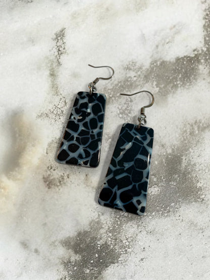 Black and Grey Tortoiseshell Acetate Rectangle Earrings