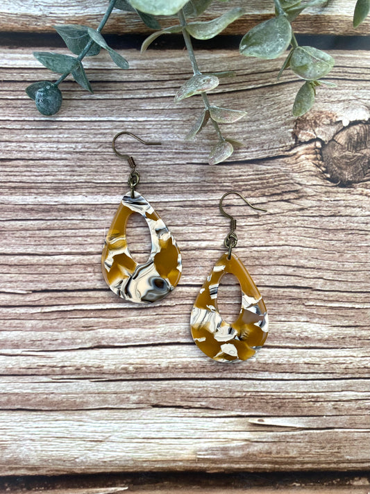 Yellow Tortoiseshell Acetate Teardrop Earrings