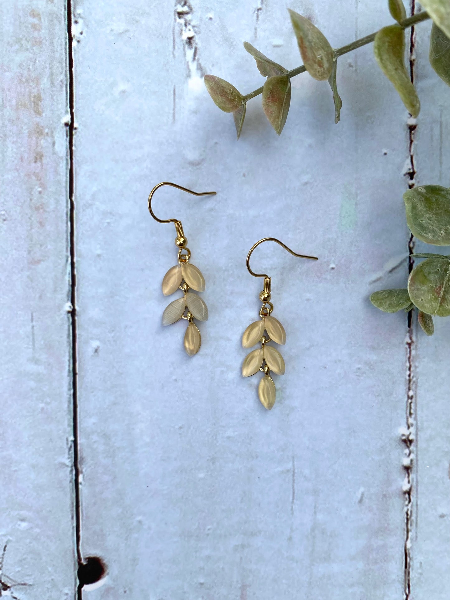 Cat's Eye Chrysoberyl Leaf Branch Pendant Earrings