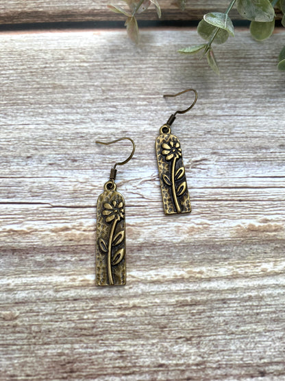 Antique Bronze Long Floral Earrings