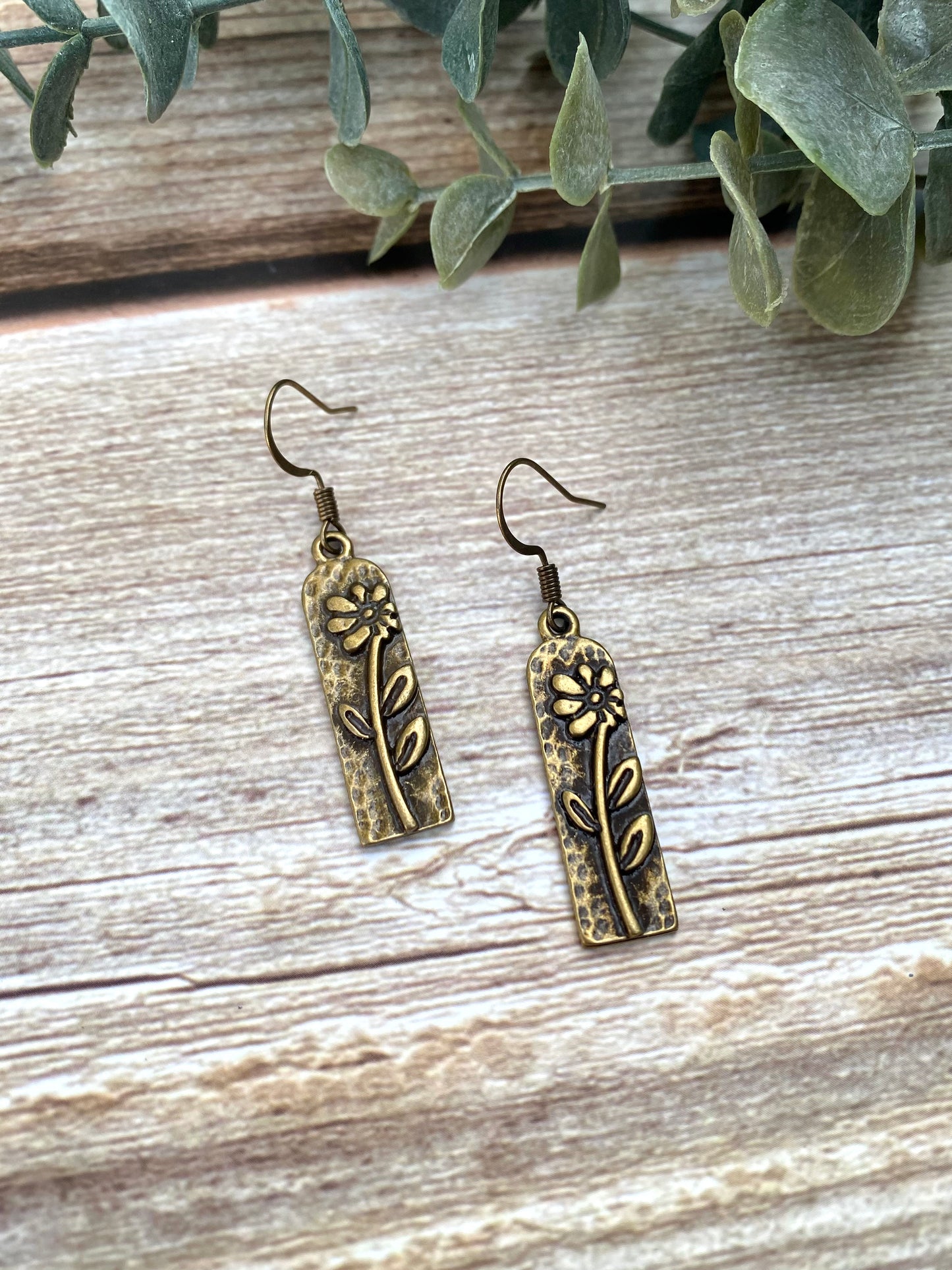 Antique Bronze Long Floral Earrings