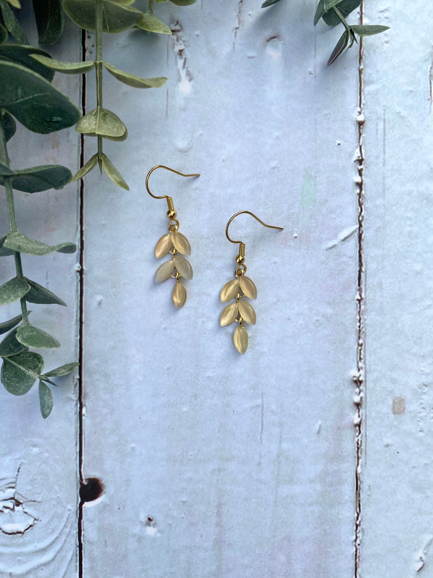 Cat's Eye Chrysoberyl Leaf Branch Pendant Earrings