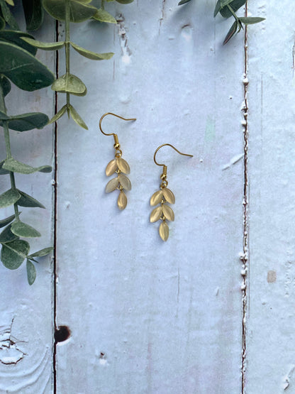 Cat's Eye Chrysoberyl Leaf Branch Pendant Earrings