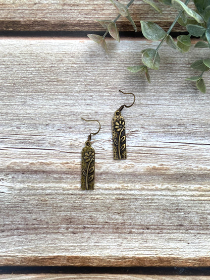 Antique Bronze Long Floral Earrings