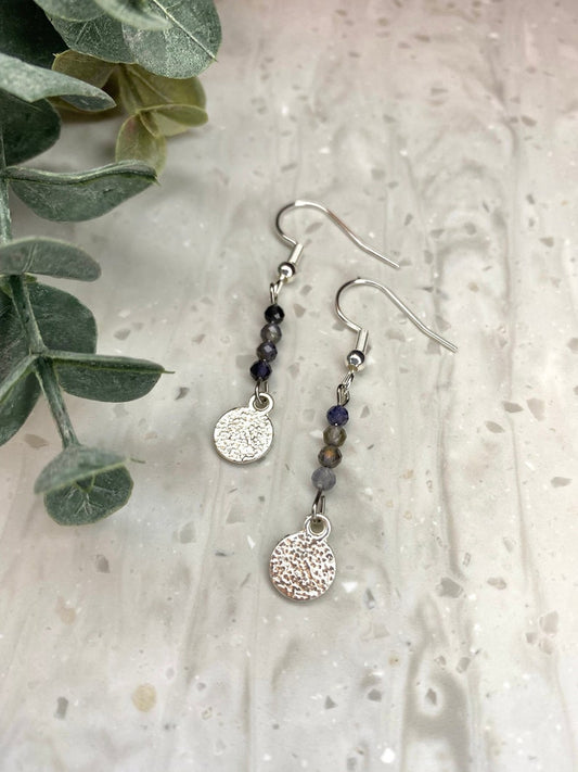 Cordierite and Circle Charm Earrings