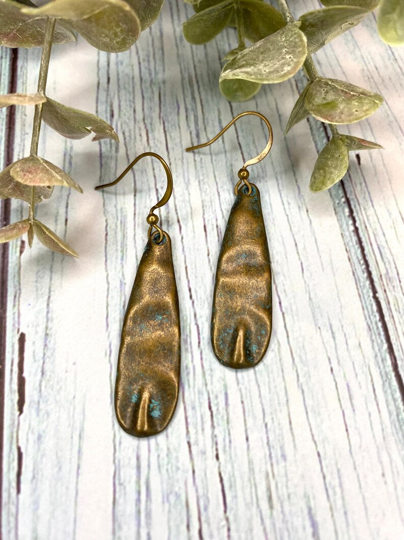 Hammered Oval Patina Earrings