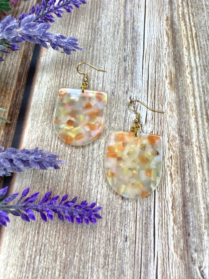 Orange Tortoiseshell Acetate Half Circle Earrings