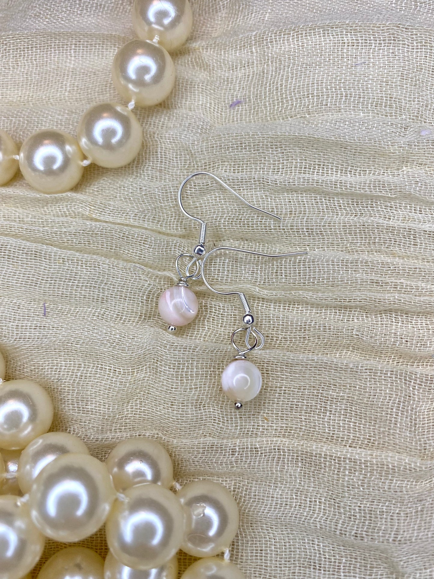 Pink Mother of Pearl Wire Wrapped Earrings