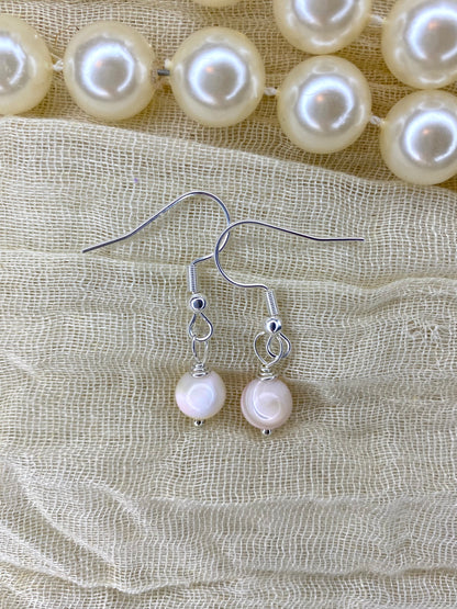 Pink Mother of Pearl Wire Wrapped Earrings