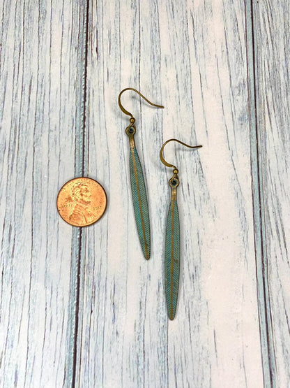 Patina Feather Pendant Earrings