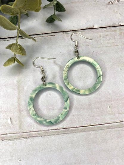 Blue and White Tortoiseshell Acetate Open Circle Earrings