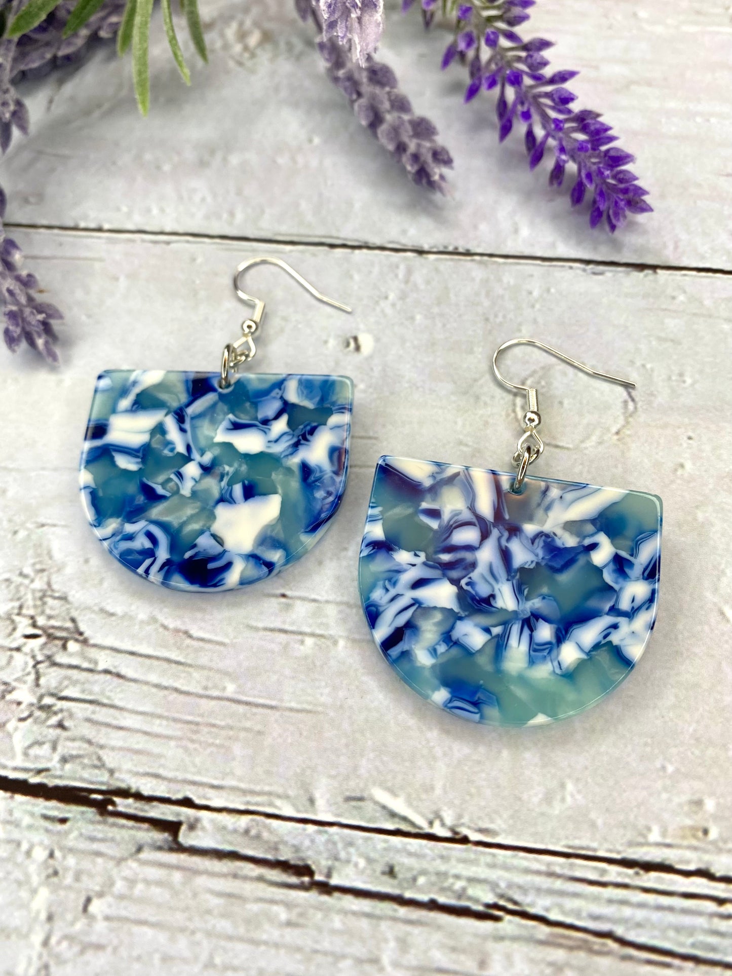 Blue Tortoiseshell Acetate Half Circle Earrings