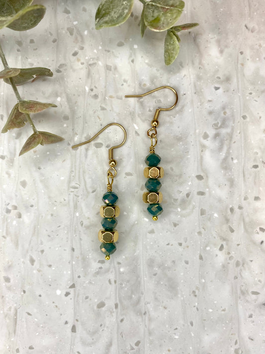 Aqua and Gold Beaded Earrings