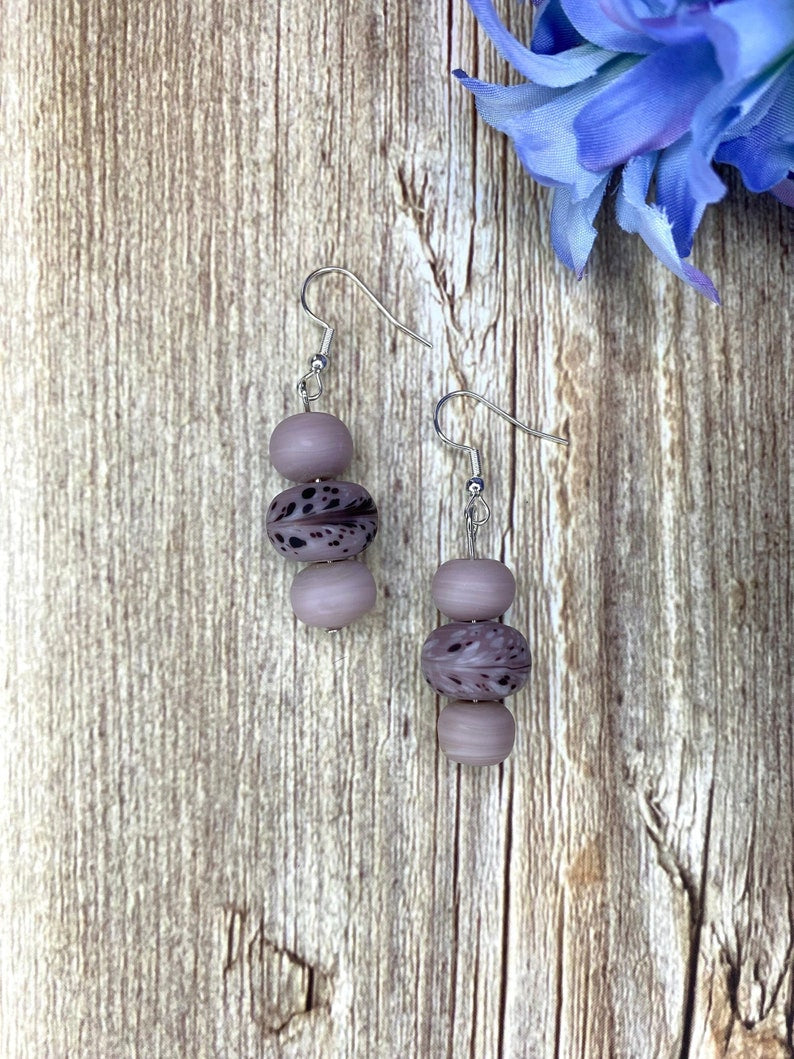 Lavender Swirl Lampwork Glass Bead Earrings